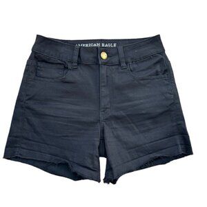 NWT American Eagle High Rise Black Denim Shorts Size 4 Super Super Stretch.